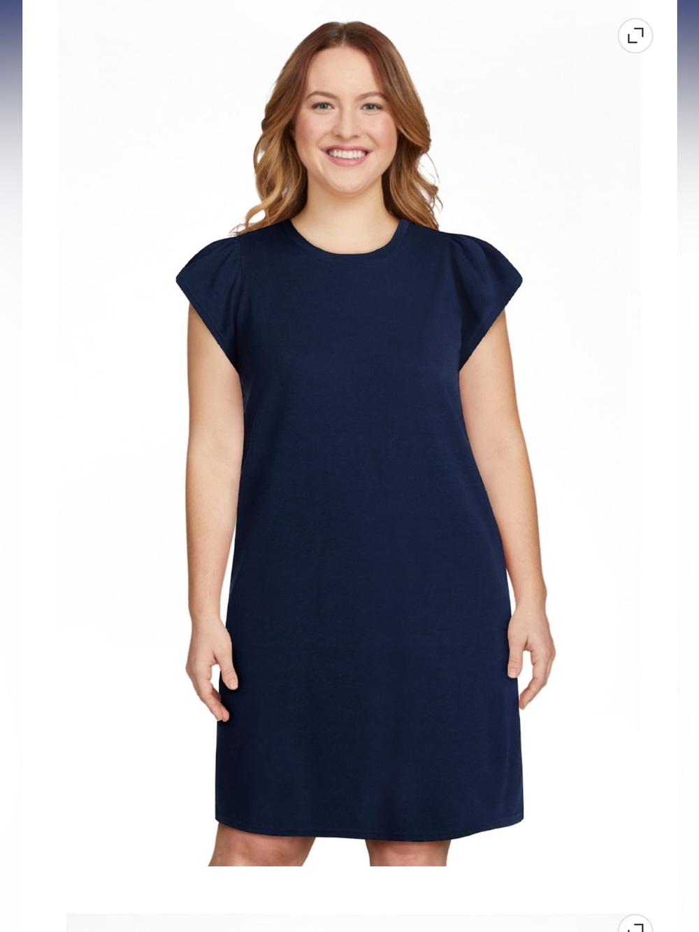 Women's Time and Tru Navy Blue T-Shirt Mini Dress with Flutter Sleeves. Size XXL